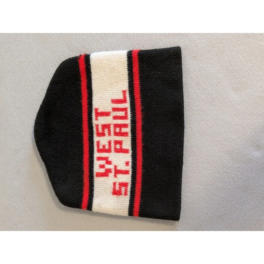 Vintage West St Paul Minnesota Knit Beanie Hat Black Red White MN Hockey Style